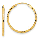 14k 1.35x25mm Diamond-cut Square-Tube Endless Hoop Earrings