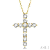 1 1/2 Ctw Round Cut Diamond Cross Pendant in 14K Yellow Gold with Chain