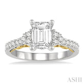 1/3 Ctw Tri Mount Emerald Shape Round Cut Diamond Semi-Mount Engagement Ring in 14K White and Yellow Gold
