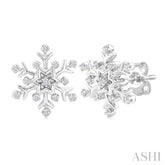 1/10 Ctw Petite Snowflake Round Cut Diamond Fashion Stud Earring in 10K White Gold