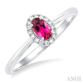 5x3 MM Oval Shape Pink Tourmaline and 1/20 Ctw Round Cut Diamond Halo Semi-Precious Ring in 10K White Gold