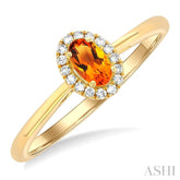 5x3 MM Oval Shape Citrine and 1/20 Ctw Round Cut Diamond Halo Semi-Precious Ring in 10K Yellow Gold