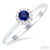 3.25 MM Round Sapphire and 1/20 Ctw Round Cut Diamond Halo Precious Ring in 10K White Gold
