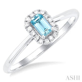 5x3 MM Octagonal Shape Aquamarine and 1/20 Ctw Round Cut Diamond Halo Semi-Precious Ring in 10K White Gold