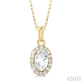 5x3 MM Oval Shape White Topaz and 1/20 Ctw Round Cut Diamond Halo Semi-Precious Pendant with Chain in 10K Yellow Gold