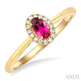 5x3 MM Oval Shape Pink Tourmaline and 1/20 Ctw Round Cut Diamond Halo Semi-Precious Ring in 10K Yellow Gold