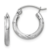 14k White Gold 2x13mm Satin Diamond-cut Round Tube Hoop Earrings