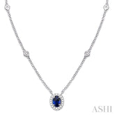 6x4 MM Oval Cut Sapphire and 1/6 Ctw Round Cut Diamond Precious Necklace in 14K White Gold