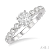 1/3 Ctw Round Shape Lattice Lovebright Diamond Cluster Ring in 14K White Gold