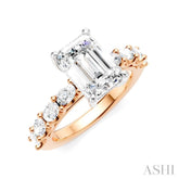 7/8 Ctw Emerald Shape Oval and Round Cut Diamond Semi-Mount Engagement Ring in 14K Rose and White Gold