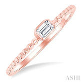 1/6 Ctw Ball Bead East-West Bezel Set Emerald Cut Diamond Stackable Petite Fashion Ring in 14K Rose Gold