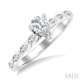 1/2 Ctw Marquise Mount Shank Round Cut Diamond Engagement Ring With 1/3 Ct Pear Cut Diamond Center Stone in 14K White Gold