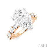 1 1/3 Ctw Pear Shape Oval and Round Cut Diamond Semi-Mount Engagement Ring in 14K Rose and White Gold