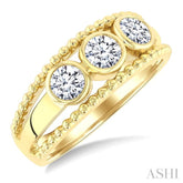 3/4 Ctw 3-Stone Bezel Set Round Cut Diamond Fashion Ring in 14K Yellow Gold