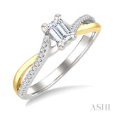 1/2 Ctw Split Crisscross Shank Diamond Engagement Ring With 1/3 Ct Emerald Cut Diamond Center Stone in 14K White and Yellow Gold