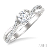 1/2 Ctw Split Crisscross Shank Diamond Engagement Ring With 1/3 Ct Round Cut Diamond Center Stone in 14K White Gold