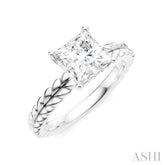 1/20 Ctw Princess Shape Round Cut Diamond Semi-Mount Engagement Ring in 14K White Gold