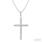 1/4 Ctw Round Cut Diamond Cross Fashion Pendant With Chain in 14K White Gold