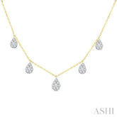 1/2 Ctw Pear Shape Mount Round Cut Diamond Dangle Necklace in 10K Yellow Gold