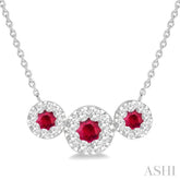 3.80 MM & 3 MM Round Shape Ruby and 5/8 Ctw Round Cut Diamond Past Present & Future Precious Lovebright Necklace in 14K White Gold