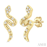 1/20 Ctw Petite Snake Round Cut Diamond Fashion Stud Earring in 10K Yellow Gold