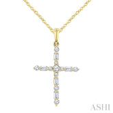 1/5 Ctw Latin Cross Fusion Baguette and Round Cut Diamond Fashion Pendant With Chain in 10K Yellow Gold