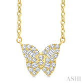 1/5 Ctw Petite Butterfly Baguette and Round Cut Diamond Fashion Pendant With Chain in 10K Yellow Gold