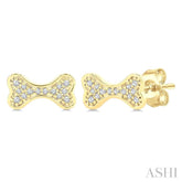 1/10 Ctw Petite Dog Bone Round Cut Diamond Fashion Stud Earring in 10K Yellow Gold