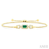 1/4 Ctw 5X3MM Octagon Shape Emerald and Round Cut Diamond Precious Rectangular Open Link Lariat Bracelet in 14K Yellow Gold