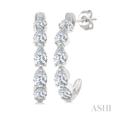 3/4 Ctw Pear Cut Diamond Link Fashion Half Hoop Earring in 14K White Gold