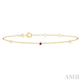1.75 MM Ruby and 1/20 Ctw Round Cut Diamond Precious Station Bracelet in 14K Yellow Gold