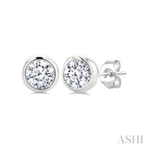 1/4 Ctw Bezel Set Round Cut Diamond Stud Earrings in 14K White Gold