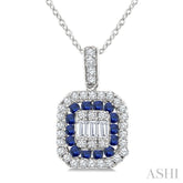 1/4 Ctw Octagonal Shape 1.45MM Round Cut Sapphire, Baguette and Round Cut Diamond Precious Fusion Pendant With Chain in 14K White Gold