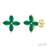 5X2.5 MM Marquise Shape Emerald Floral Precious Earrings in 10K Yellow Gold