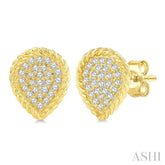 1/5 Ctw Pear Shape Rope Border Round Cut Diamond Fashion Stud Earrings in 10K Yellow Gold