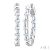 2 Ctw Emerald Cut Diamond Inside Out Fashion Hoop Earring in 14K White Gold