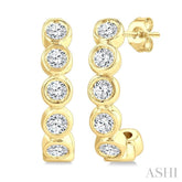 1/4 Ctw Petite Bezel Set Round Cut Diamond Fashion Half Hoop Earring in 10K Yellow Gold
