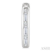 1/5 Ctw Baguette & Round Cut Diamond Channel Set Petite Huggie Earrings in 10K White Gold