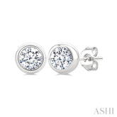 1/3 Ctw Bezel Set Round Cut Diamond Stud Earrings in 14K White Gold