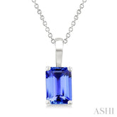6X4 MM Octagon shape Tanzanite Precious Solitaire Pendant With Chain in 14K White Gold