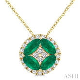 5x2.5 MM Marquise Shape Emerald and 1/6 Ctw Round Cut Diamond Fashion Precious Pendant With Chain in 10K Yellow Gold