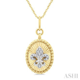 1/20 Ctw Fleur De Lis Motif Fluted Medallion Round Cut Diamond Fashion Pendant With Chain in 10K Yellow and White Gold