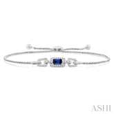 1/4 Ctw 5X3MM Octagon Shape Sapphire and Round Cut Diamond Precious Rectangular Open Link Lariat Bracelet in 14K White Gold