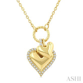 1/6 Ctw Overlay Heart Charm Round Cut Diamond Fashion Pendant With Chain in 10K Yellow Gold
