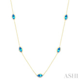 1/4 Ctw 8X4MM Marquise Cut Blue Topaz and Round Cut Diamond Station Necklace in 10K Yellow Gold