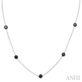 1 Ctw Round Cut Black Diamond Station Necklace in 14K White Gold