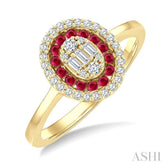 1/4 Ctw Oval Shape 1.35MM Ruby, Baguette and Round Cut Diamond Precious Fusion Fashion Ring in 14K Yellow Gold