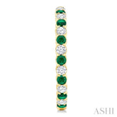 2.9 MM Round Emerald and 2 5/8 Ctw Round Cut Diamond Inside & Outside Alternating Precious Hoop Earrings in 14K Yellow Gold