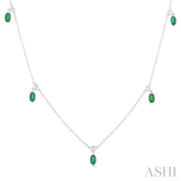 5x3 MM Oval Shape Emerald and 1/4 Ctw Round Cut Diamonds Precious Station Necklace in 14K White Gold