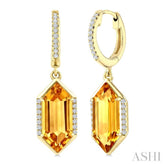 14X6 MM Evoque Gemstones Hexagon Shape Citrine and 1/5 Ctw Round Cut Diamond Semi-Precious Earrings in 14K Yellow Gold